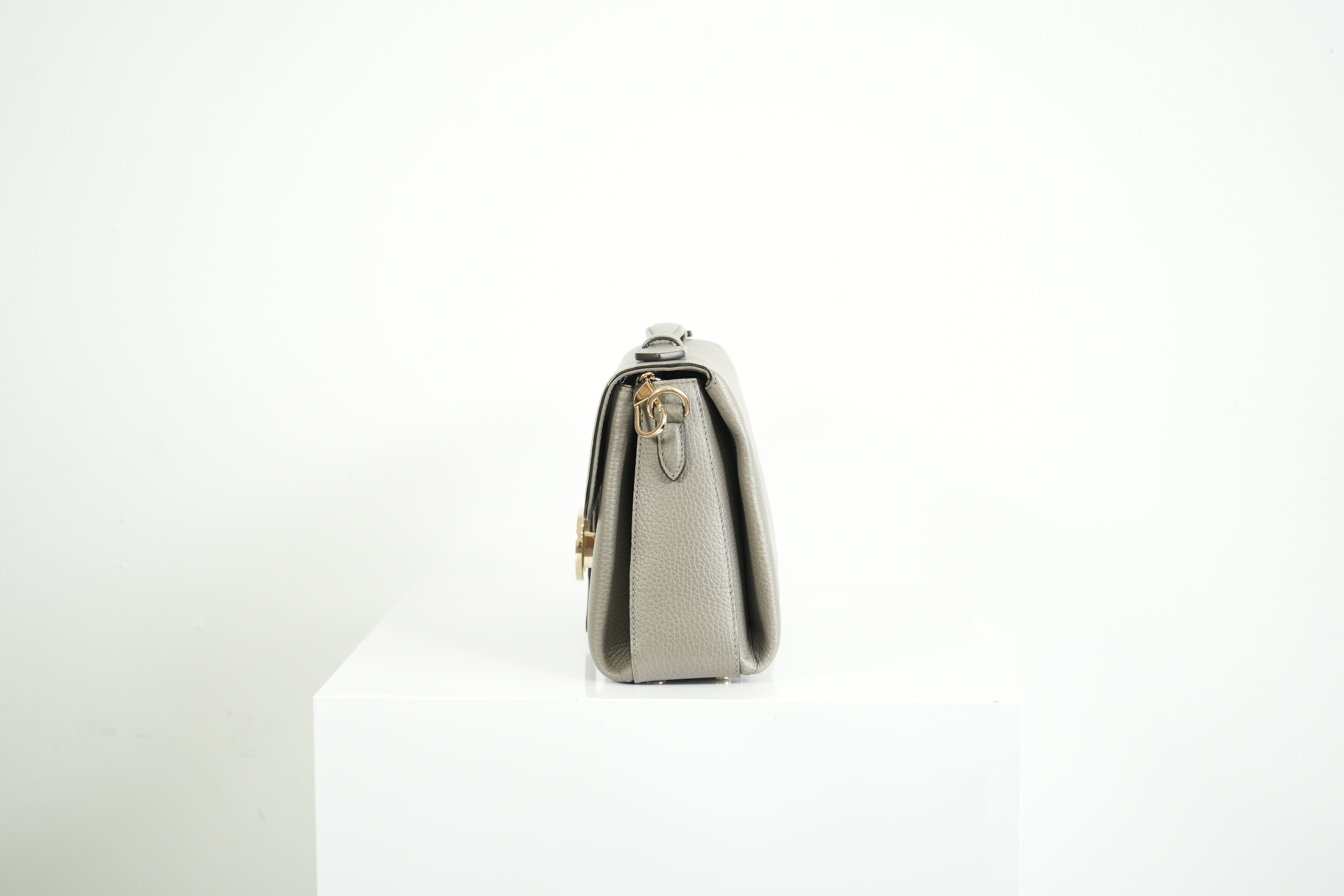 Gucci Interlocking G Grey Pebbled Leather Top Handle Crossbody Bag