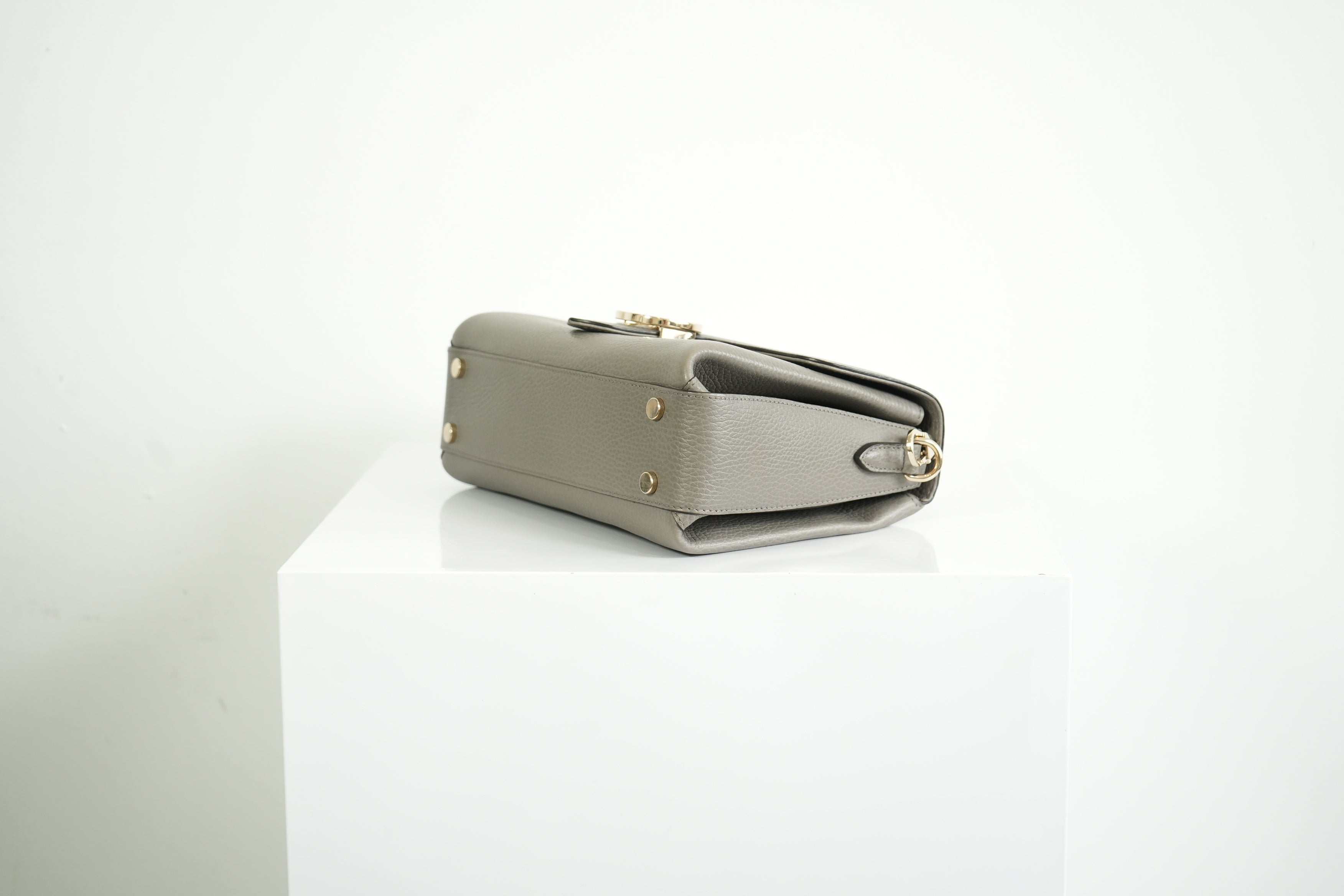 Gucci Interlocking G Grey Pebbled Leather Top Handle Crossbody Bag