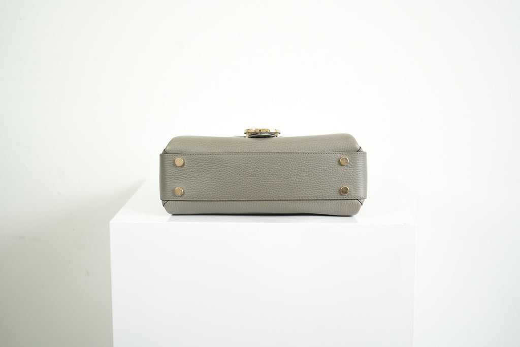 Gucci Interlocking G Grey Pebbled Leather Top Handle Crossbody Bag