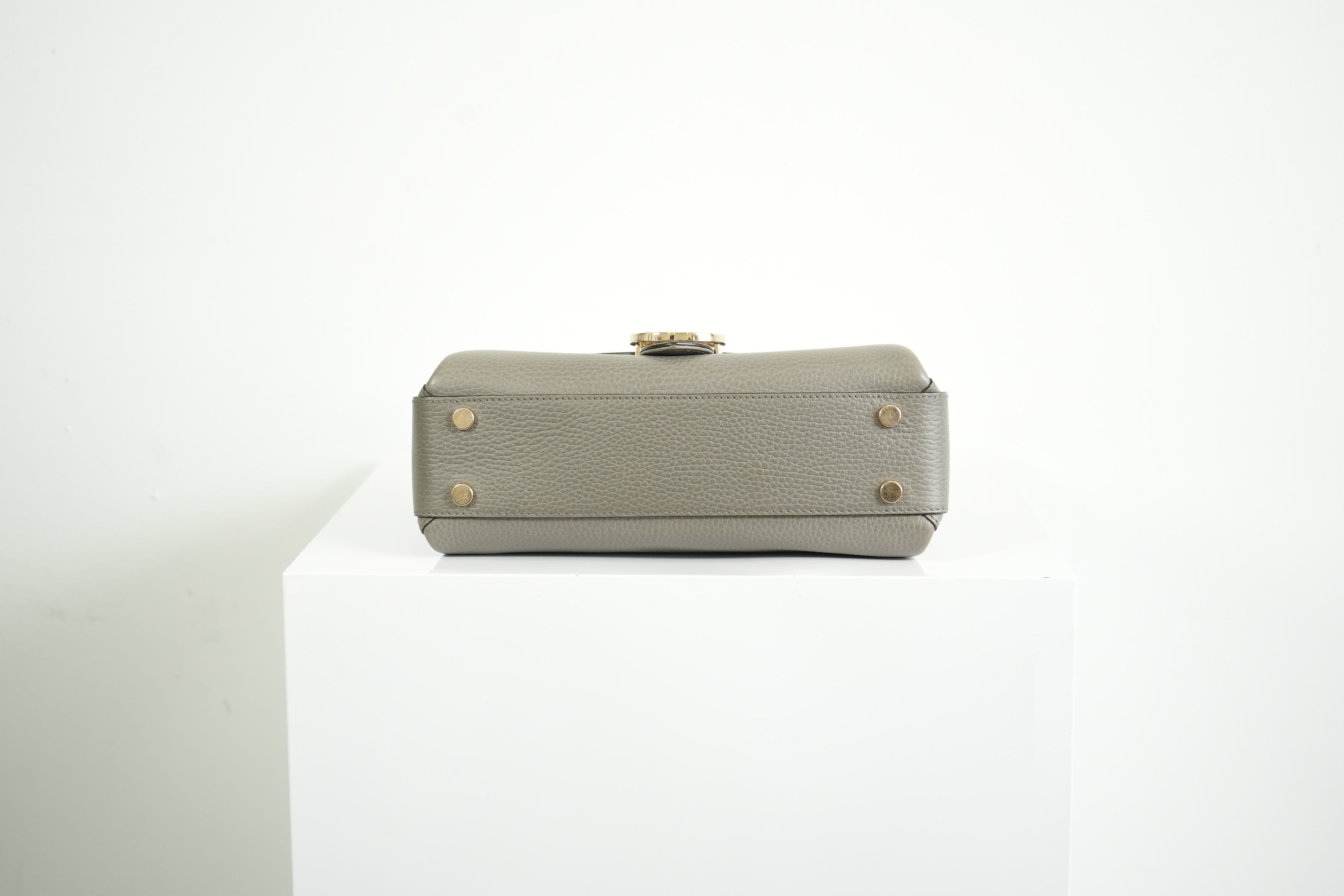 Gucci Interlocking G Grey Pebbled Leather Top Handle Crossbody Bag