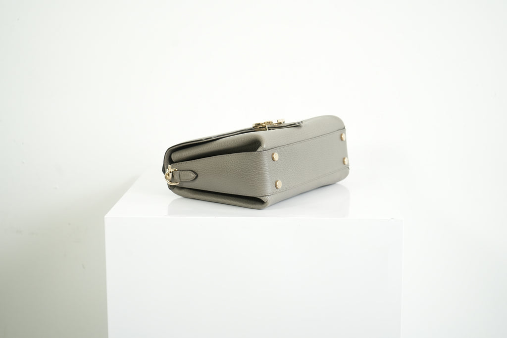 Gucci Interlocking G Grey Pebbled Leather Top Handle Crossbody Bag