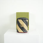 Gucci GG Marmont Quilted Stripe Leather Mini Bucket Bag Black Beige