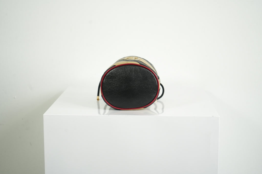 Gucci GG Marmont Quilted Stripe Leather Mini Bucket Bag Black Beige