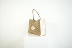 Gucci 1955 Horsebit Tote Bag GG Supreme Canvas White Leather