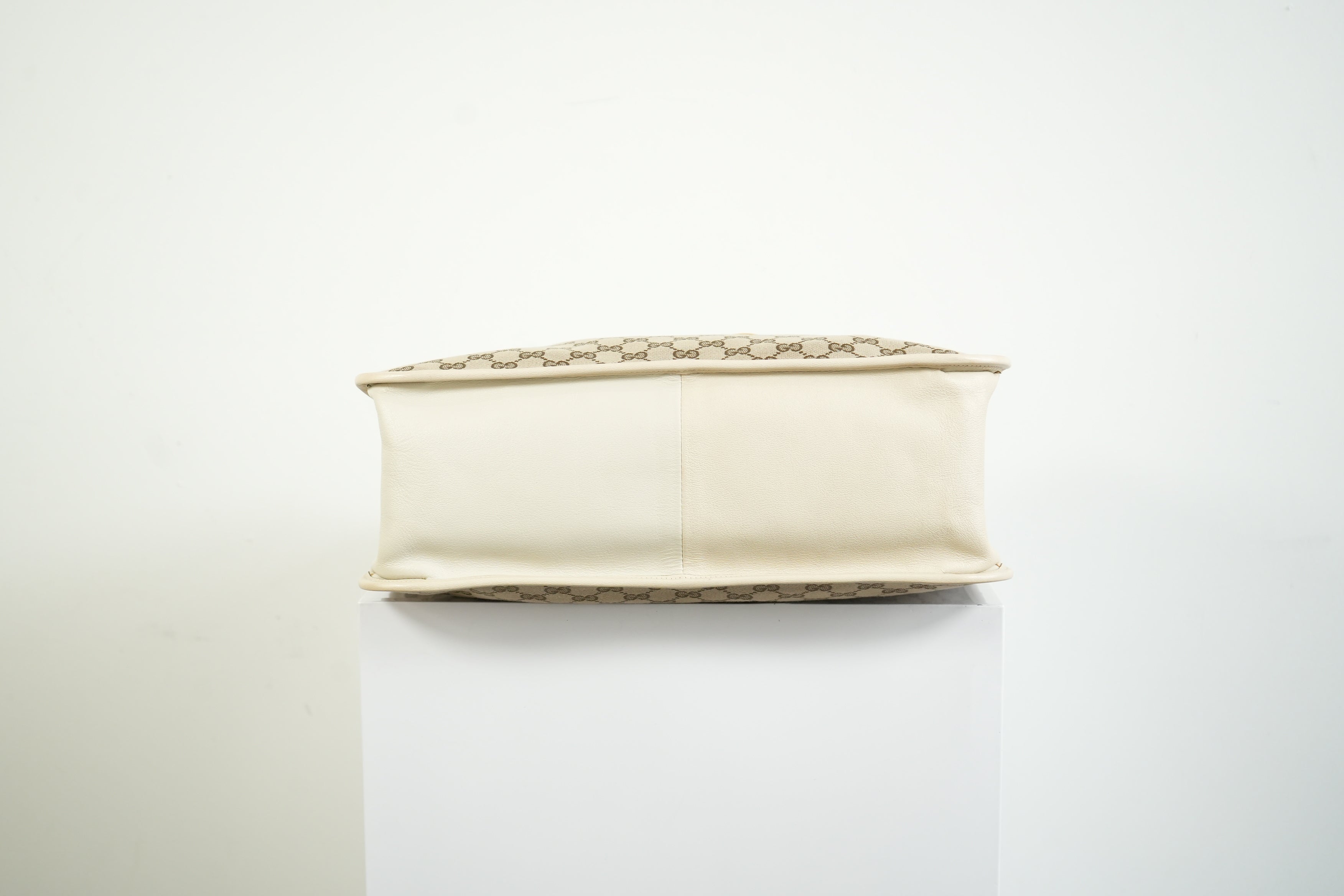 Gucci 1955 Horsebit Tote Bag GG Supreme Canvas White Leather