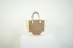 Gucci Bree GG Canvas Top Handle Bag Ivory Leather Crossbody Tote