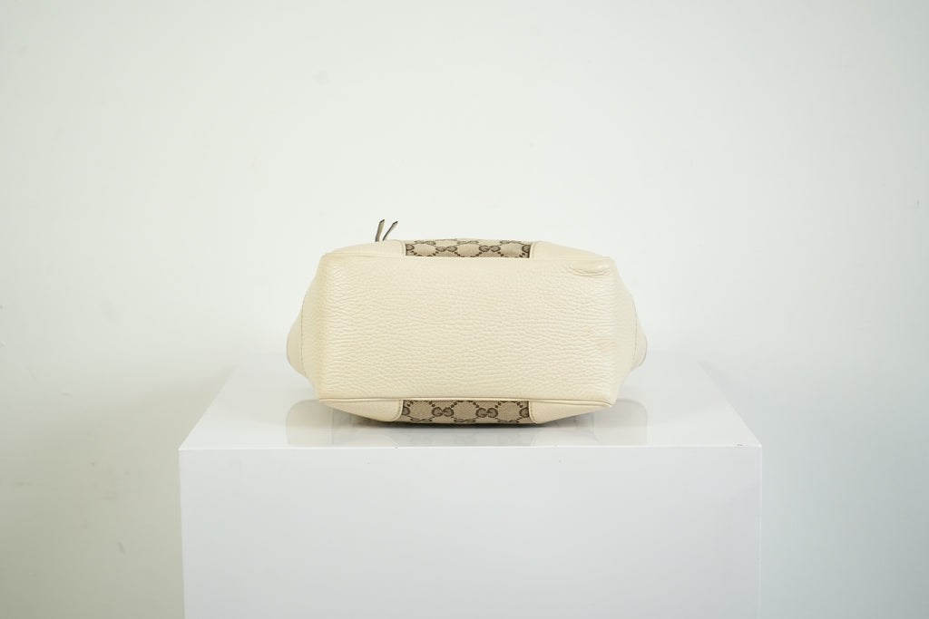Gucci Bree GG Canvas Top Handle Bag Ivory Leather Crossbody Tote