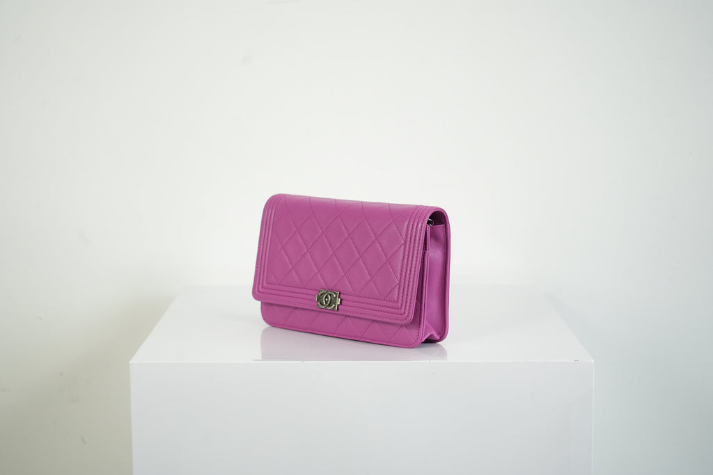 Chanel Boy Bag Wallet on Chain Pink Lambskin WOC Shoulder Clutch