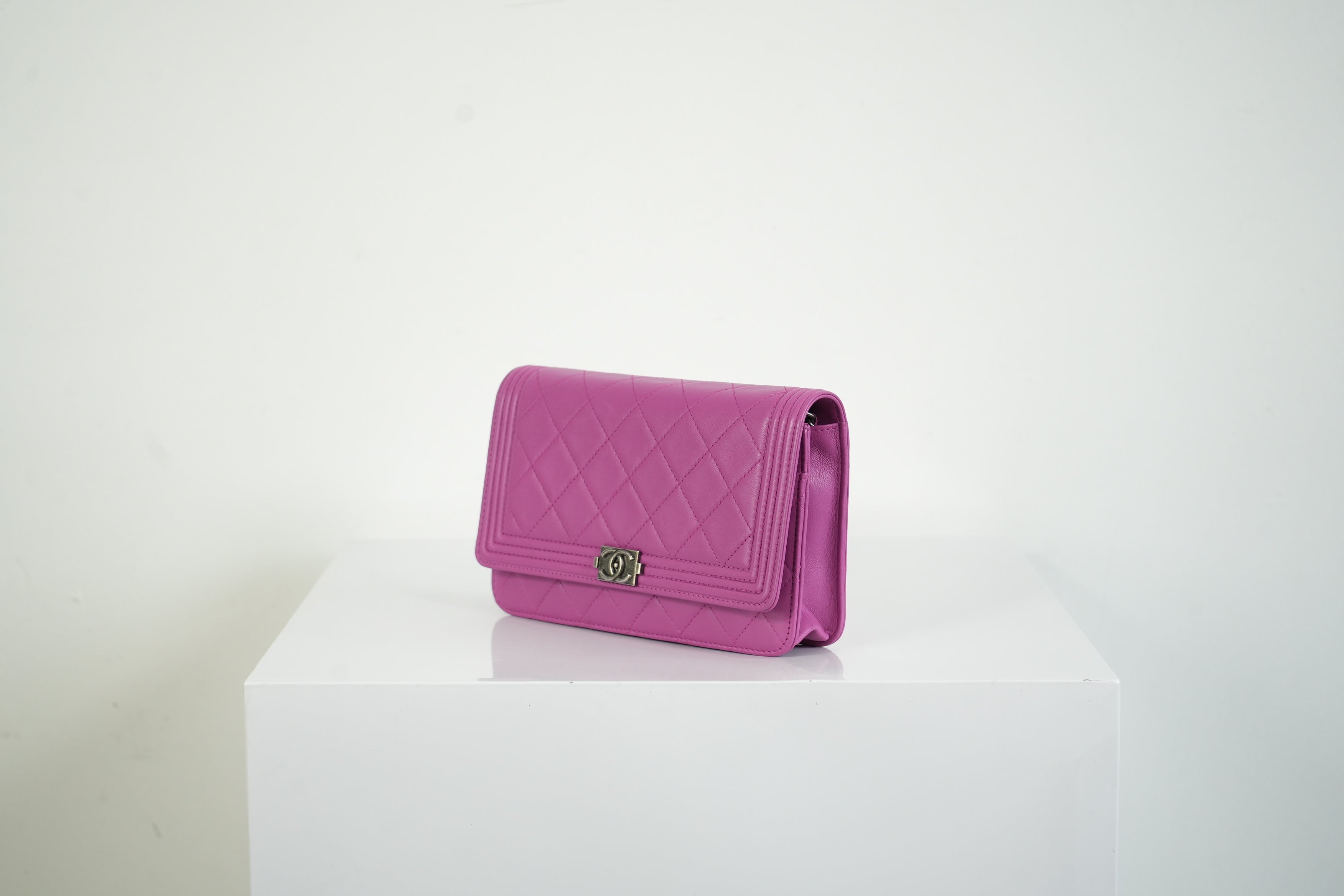 Chanel Boy Bag Wallet on Chain Pink Lambskin WOC Shoulder Clutch