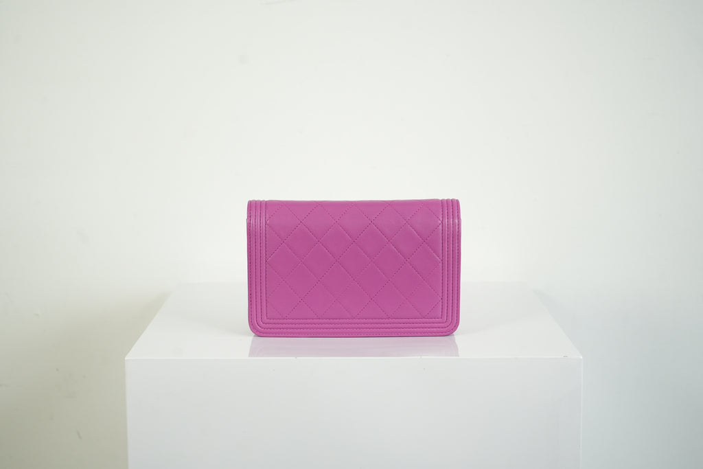 Chanel Boy Bag Wallet on Chain Pink Lambskin WOC Shoulder Clutch