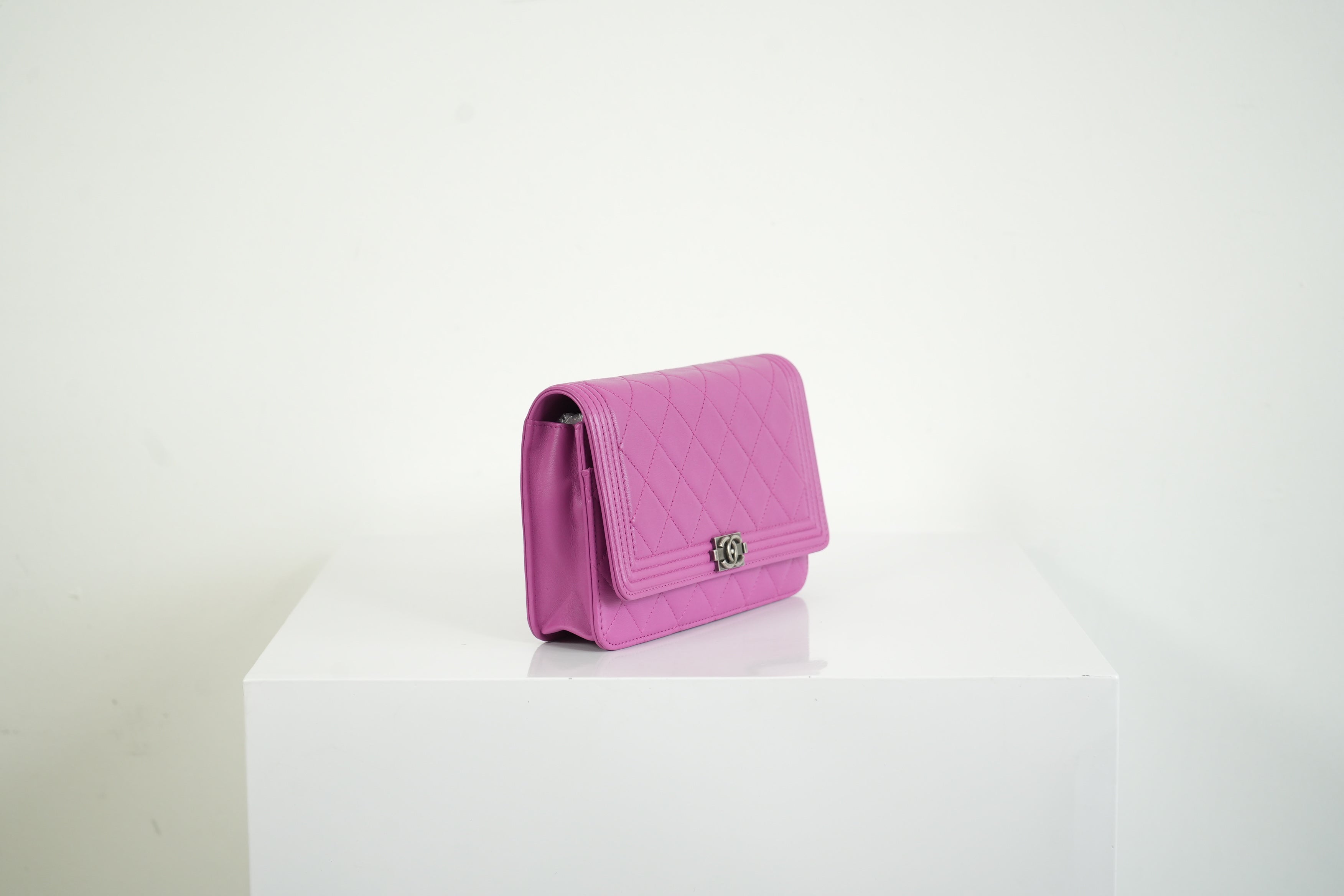 Chanel Boy Bag Wallet on Chain Pink Lambskin WOC Shoulder Clutch