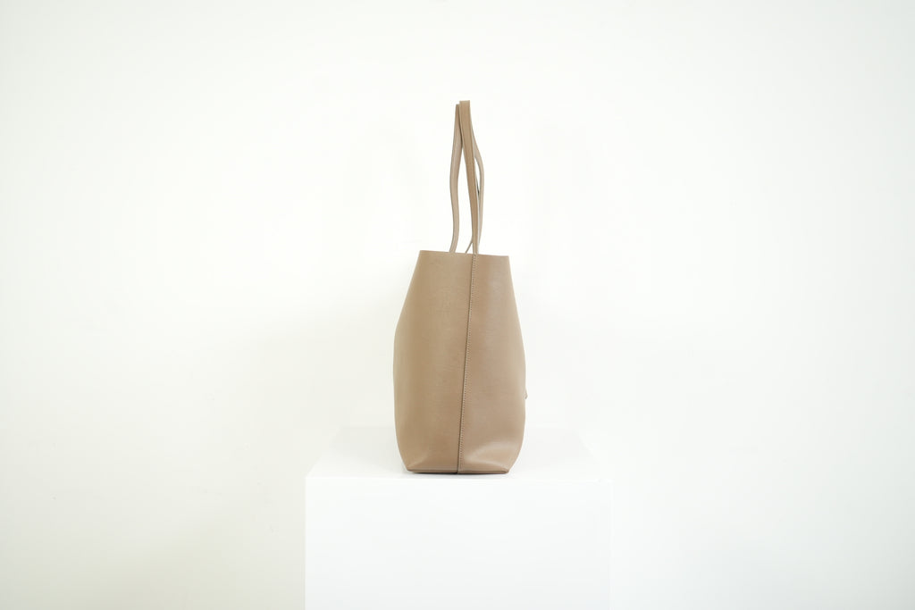 Saint Laurent Shopping Tote Pebbled Leather Taupe Tan Shoulder Bag