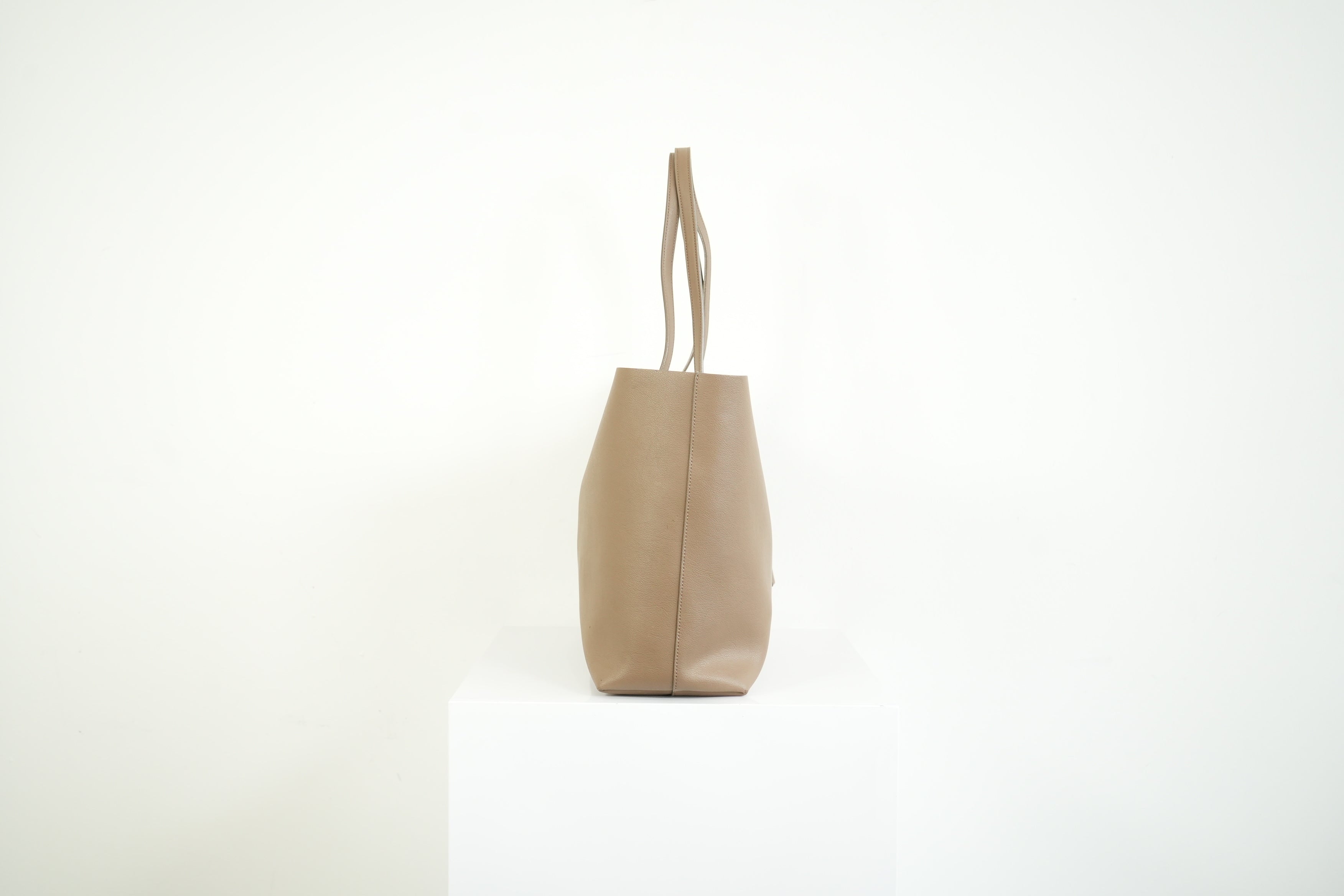 Saint Laurent Shopping Tote Pebbled Leather Taupe Tan Shoulder Bag