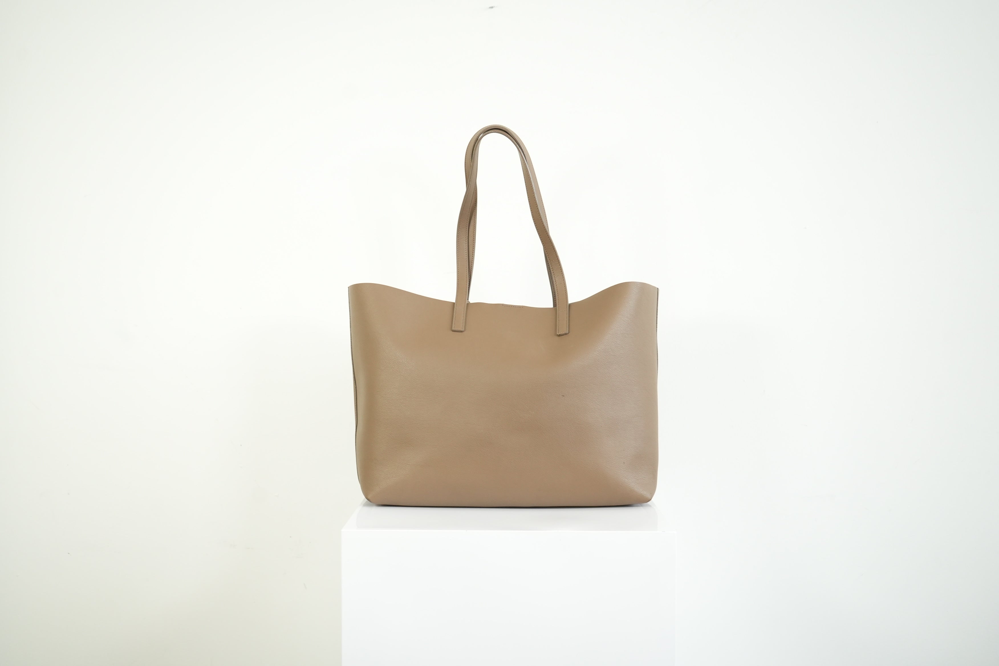 Saint Laurent Shopping Tote Pebbled Leather Taupe Tan Shoulder Bag