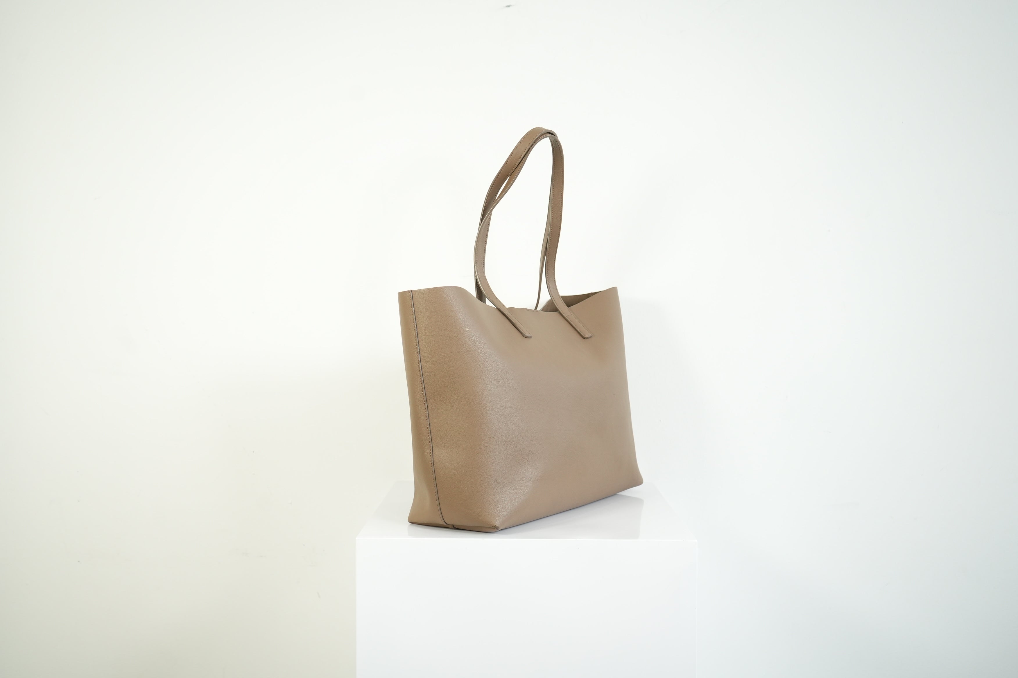 Saint Laurent Shopping Tote Pebbled Leather Taupe Tan Shoulder Bag