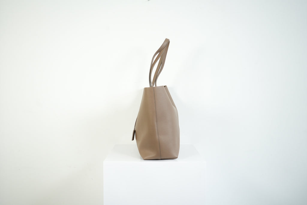 Saint Laurent Shopping Tote Pebbled Leather Taupe Tan Shoulder Bag