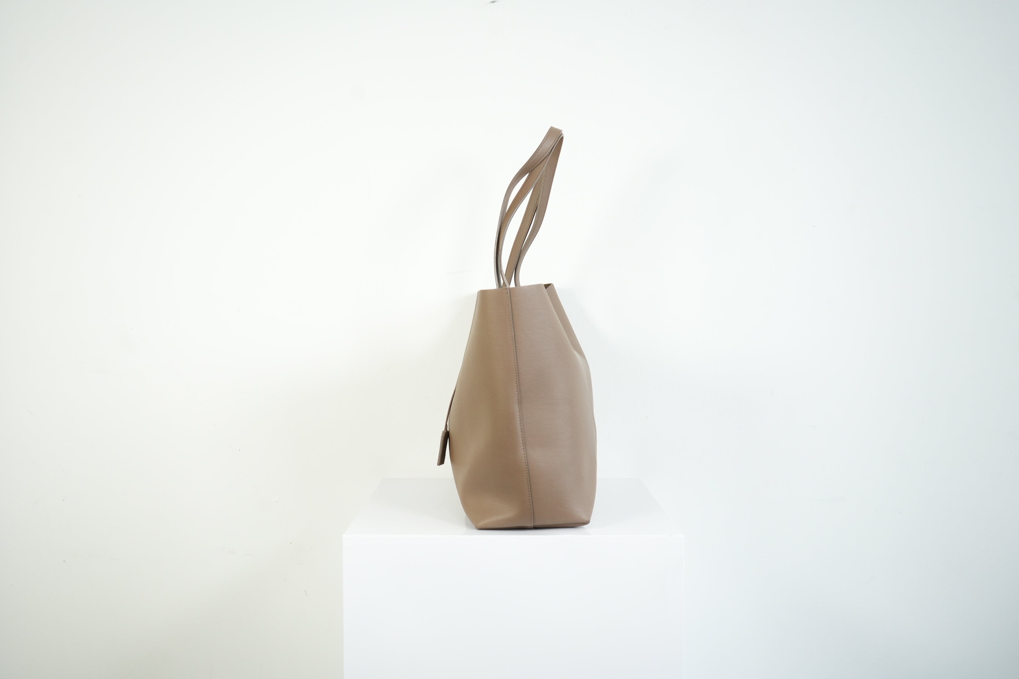 Saint Laurent Shopping Tote Pebbled Leather Taupe Tan Shoulder Bag