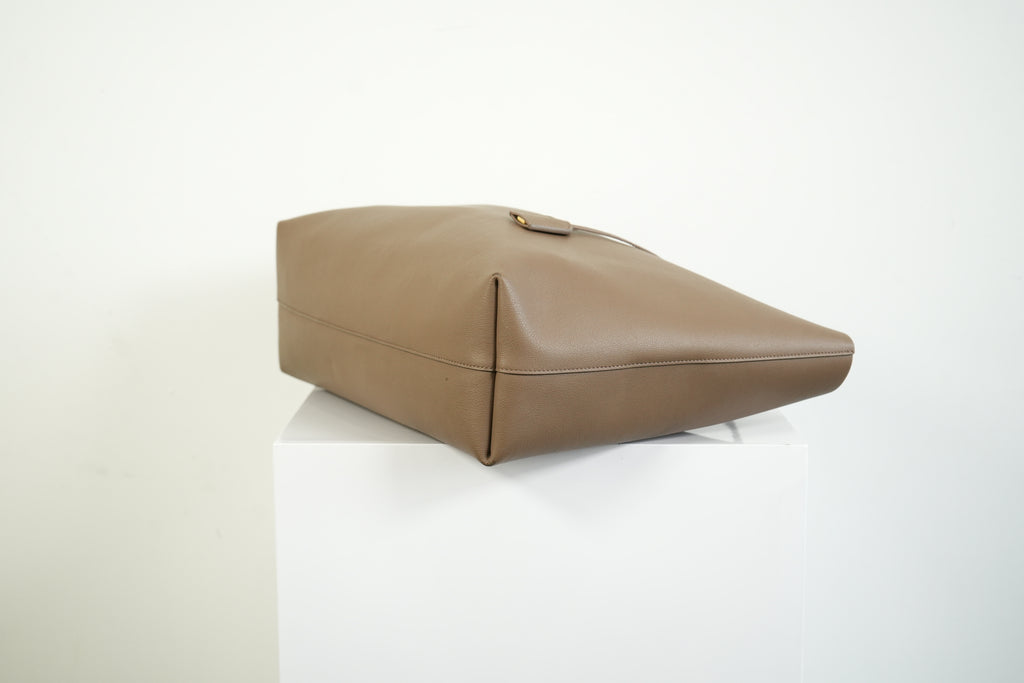 Saint Laurent Shopping Tote Pebbled Leather Taupe Tan Shoulder Bag