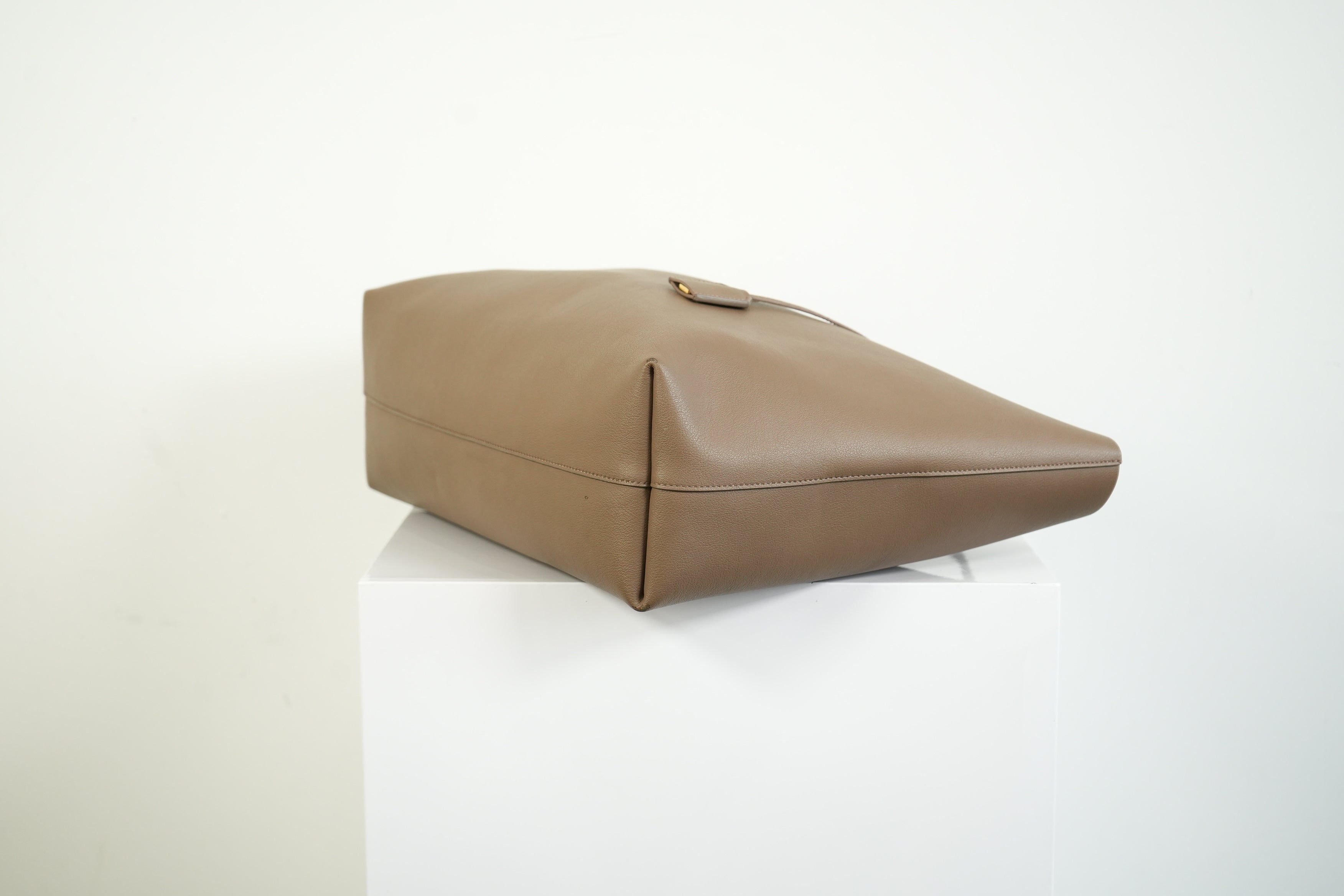 Saint Laurent Shopping Tote Pebbled Leather Taupe Tan Shoulder Bag