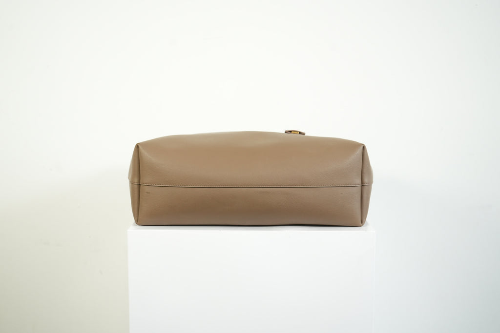 Saint Laurent Shopping Tote Pebbled Leather Taupe Tan Shoulder Bag