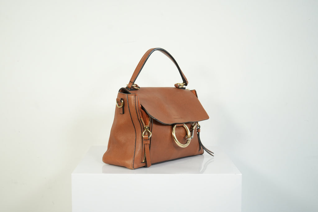 Chloe Faye Day Bag Tan Brown Leather Top Handle Shoulder Crossbody Bag