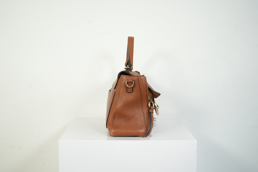 Chloe Faye Day Bag Tan Brown Leather Top Handle Shoulder Crossbody Bag