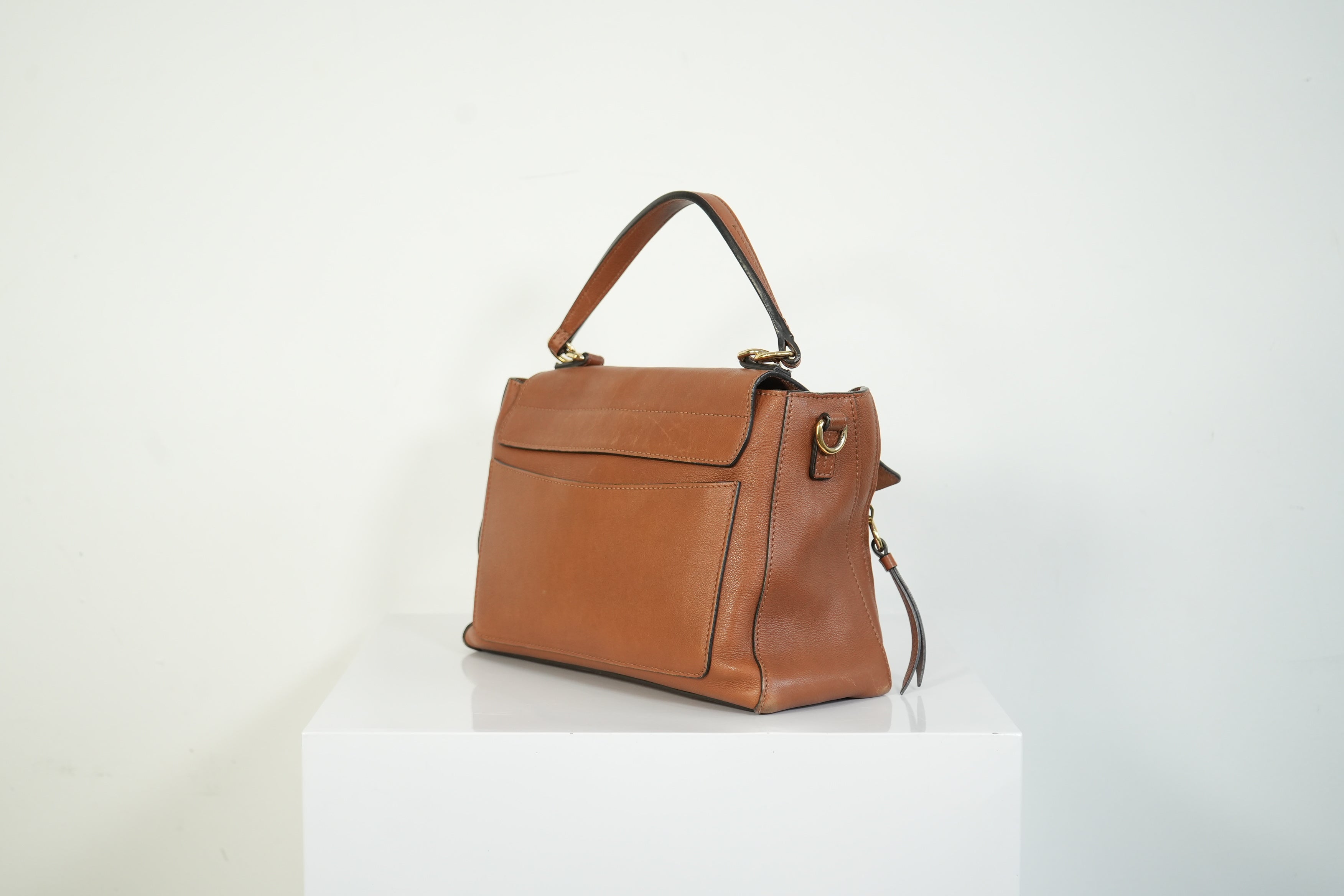 Chloe Faye Day Bag Tan Brown Leather Top Handle Shoulder Crossbody Bag