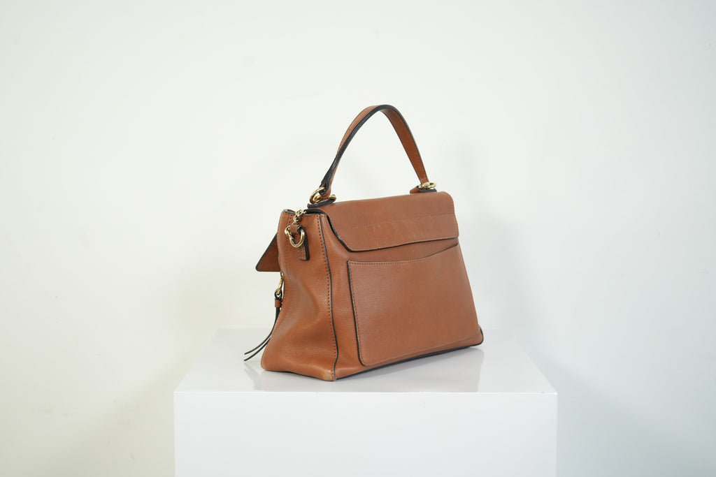 Chloe Faye Day Bag Tan Brown Leather Top Handle Shoulder Crossbody Bag