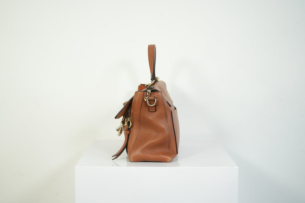 Chloe Faye Day Bag Tan Brown Leather Top Handle Shoulder Crossbody Bag