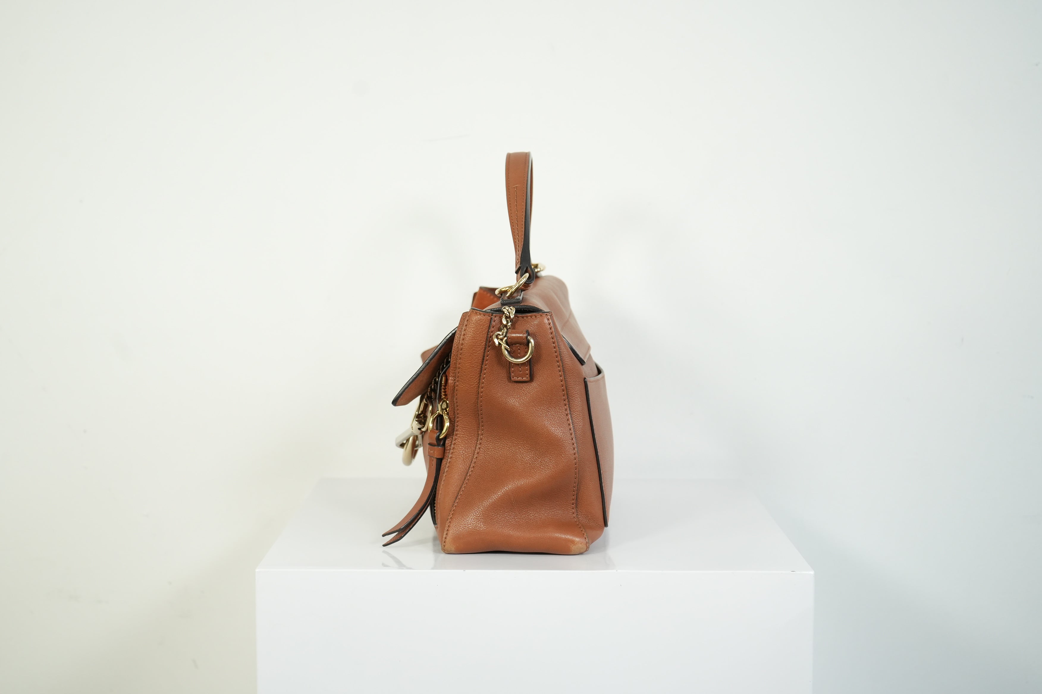 Chloe Faye Day Bag Tan Brown Leather Top Handle Shoulder Crossbody Bag