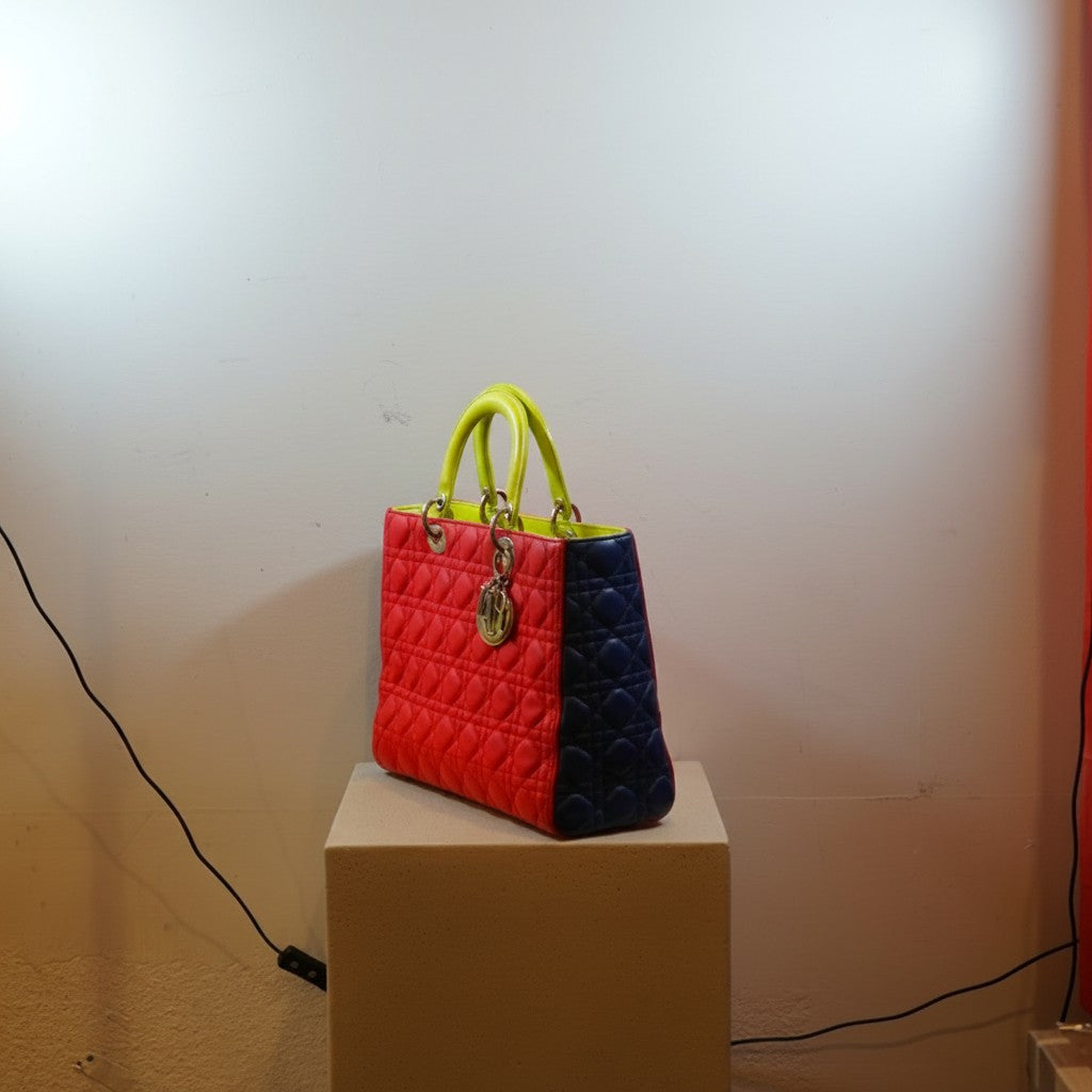 Christian Dior Lambskin Leather Lady Dior Tri-Color Bag