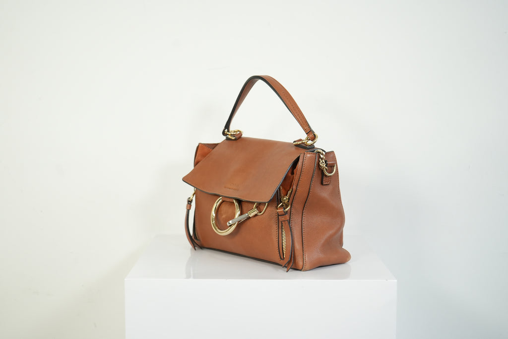 Chloe Faye Day Bag Tan Brown Leather Top Handle Shoulder Crossbody Bag