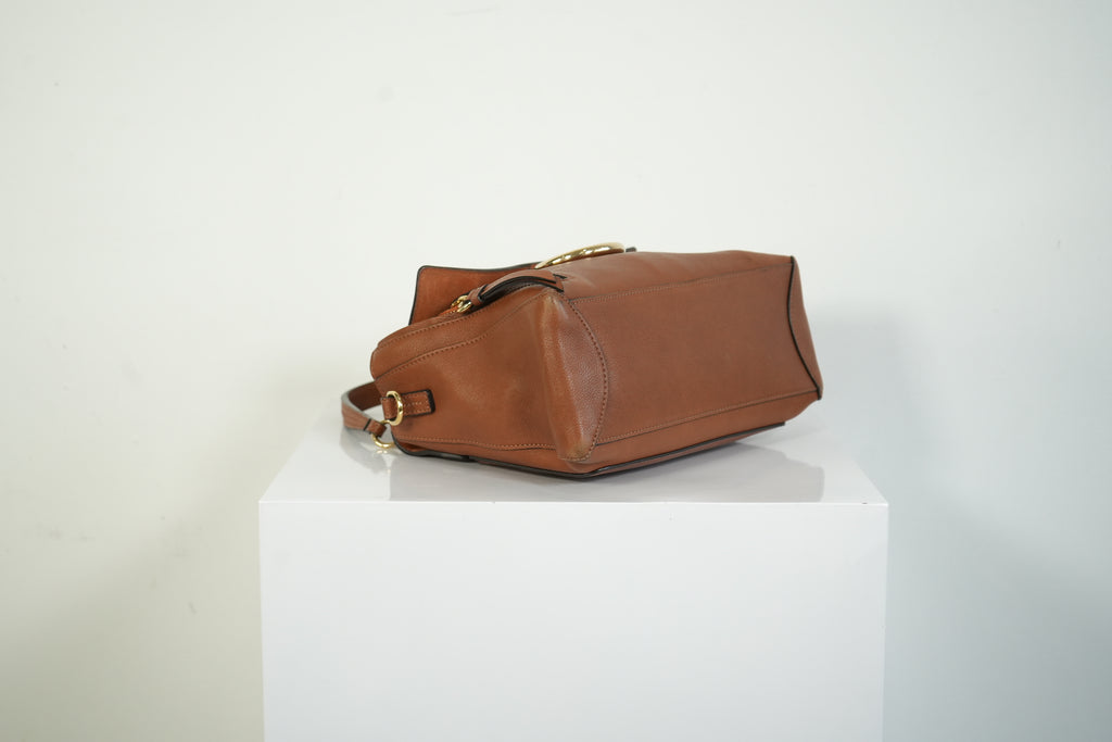 Chloe Faye Day Bag Tan Brown Leather Top Handle Shoulder Crossbody Bag