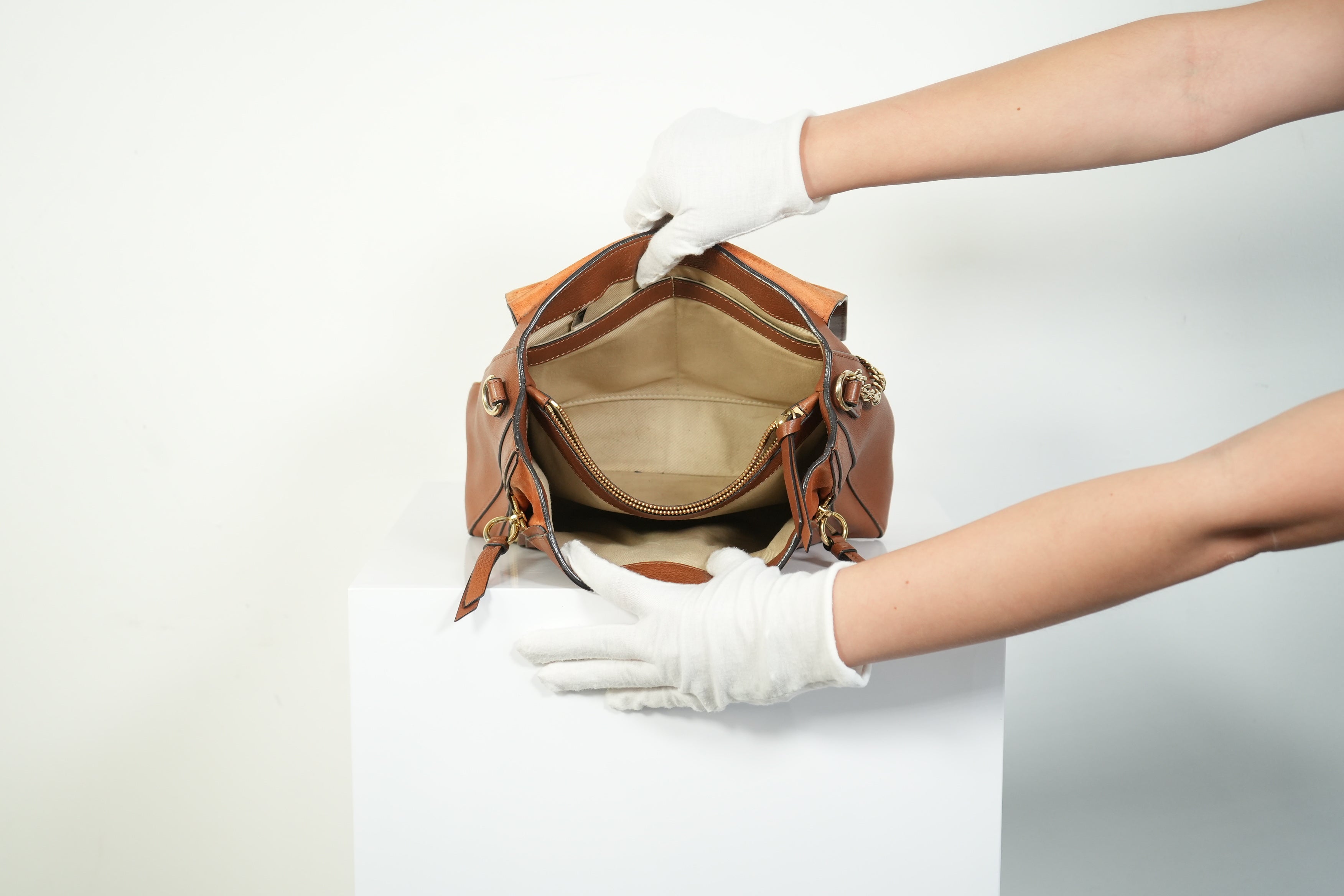 Chloe Faye Day Bag Tan Brown Leather Top Handle Shoulder Crossbody Bag