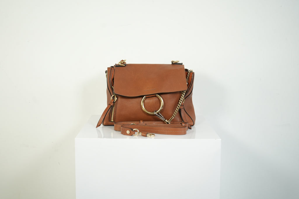 Chloe Faye Day Bag Tan Brown Leather Top Handle Shoulder Crossbody Bag