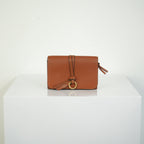 Chloe Alphabet Compact Wallet Tan Brown Pebbled Leather Gold Ring