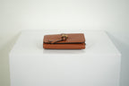 Chloe Alphabet Compact Wallet Tan Brown Pebbled Leather Gold Ring