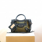 Balenciaga City Classic Stud Handbag Riped Neoprene
