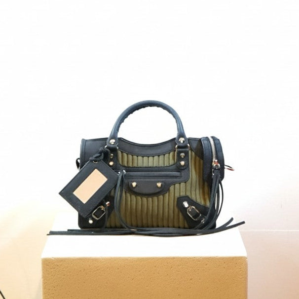 Balenciaga City Classic Stud Handbag Riped Neoprene