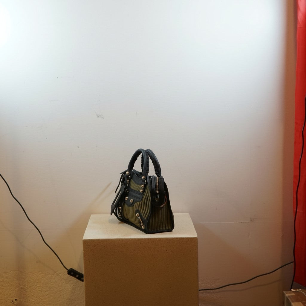Balenciaga City Classic Stud Handbag Riped Neoprene