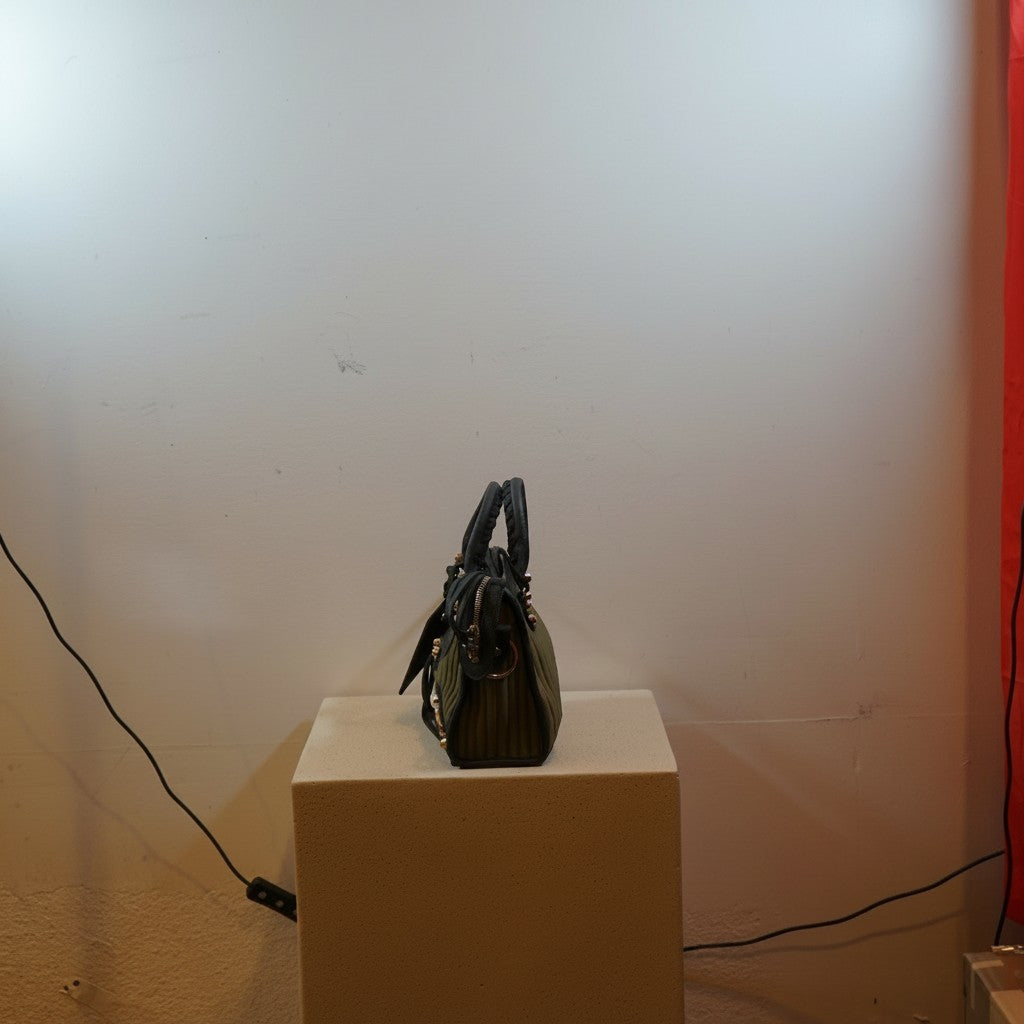Balenciaga City Classic Stud Handbag Riped Neoprene