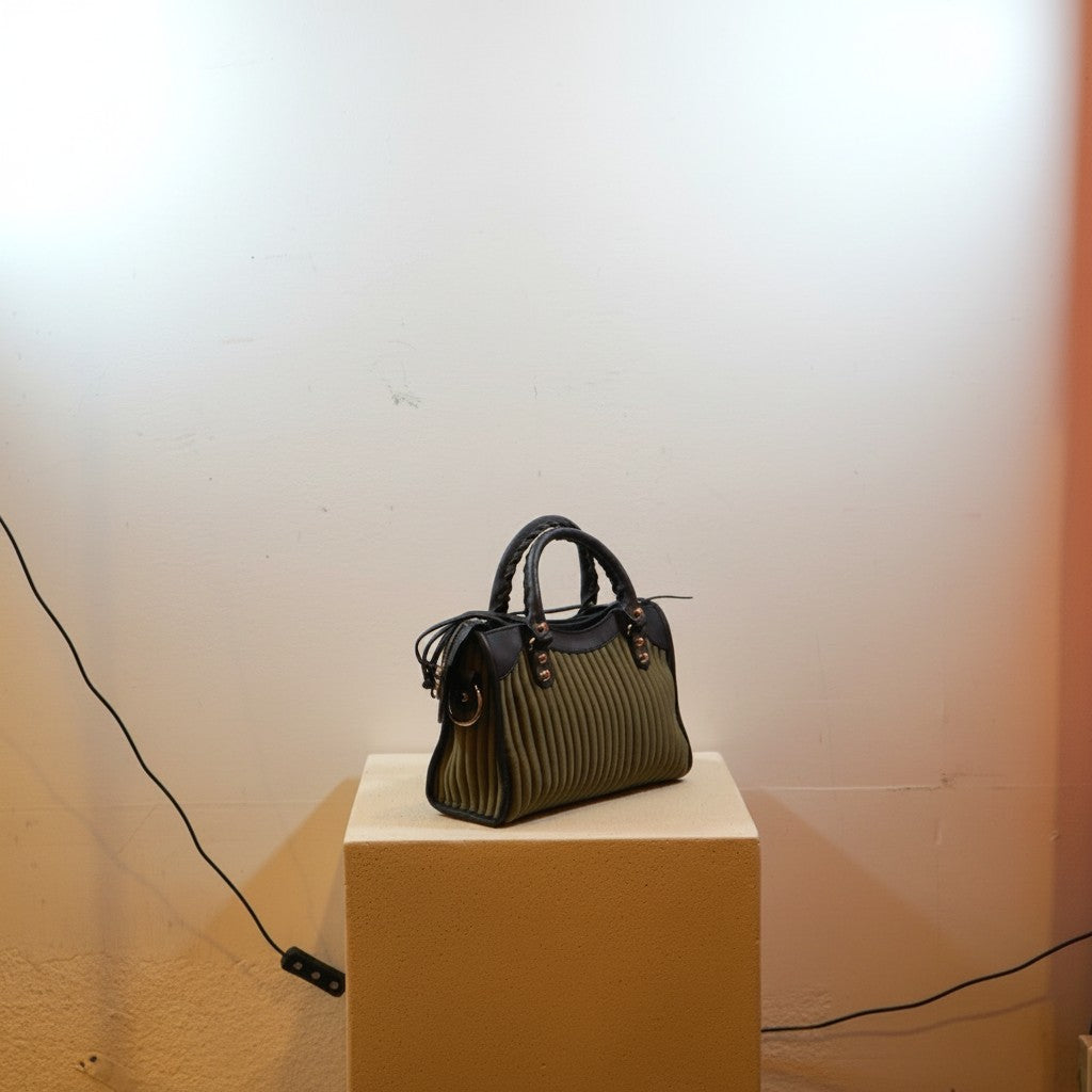 Balenciaga City Classic Stud Handbag Riped Neoprene
