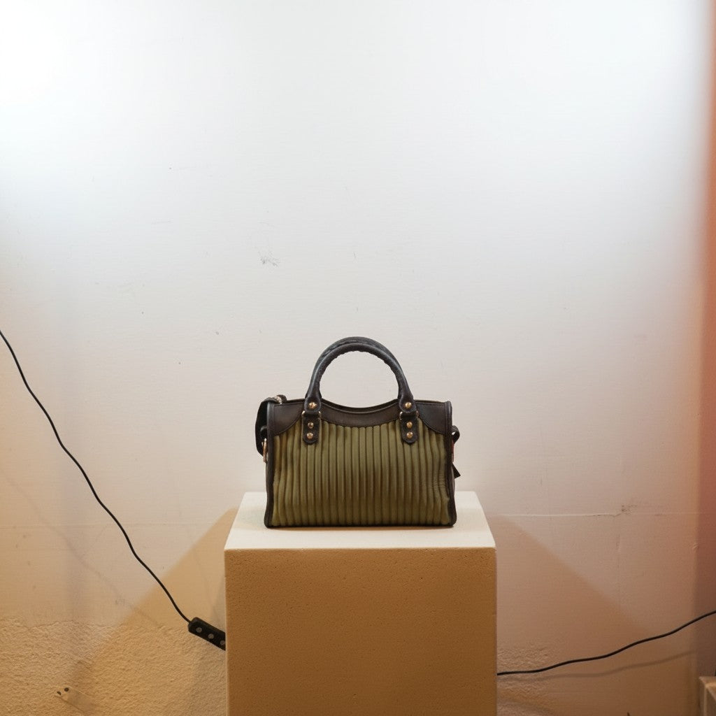 Balenciaga City Classic Stud Handbag Riped Neoprene