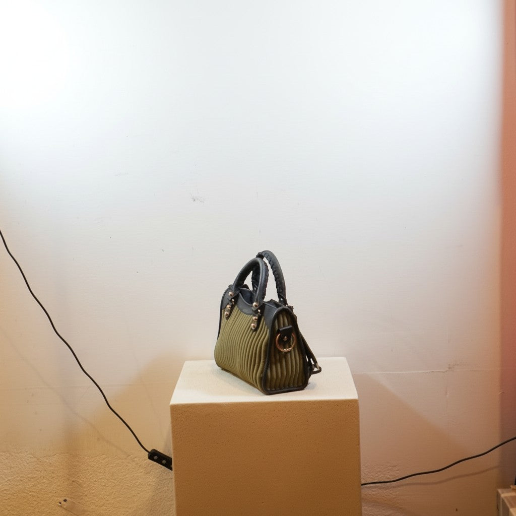 Balenciaga City Classic Stud Handbag Riped Neoprene