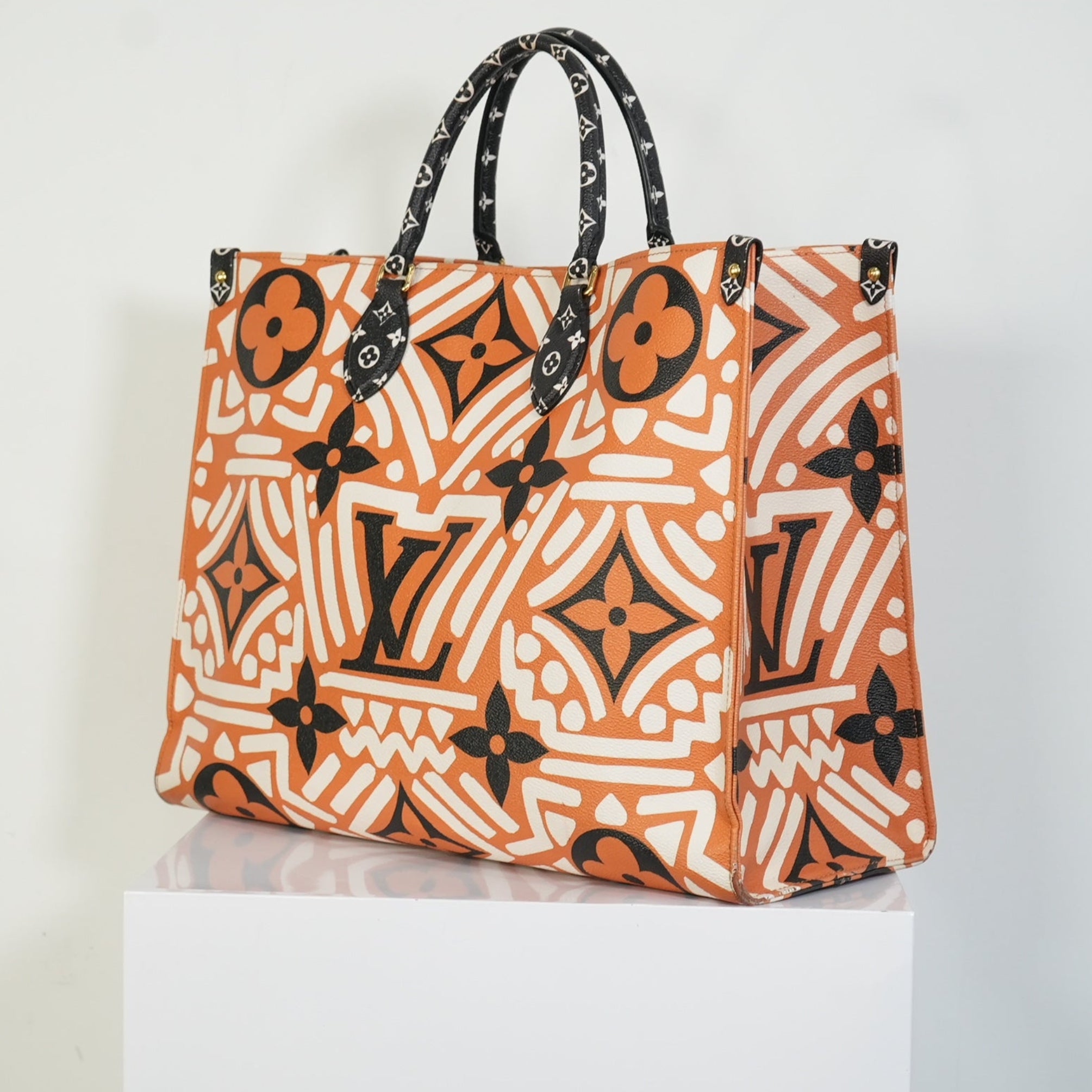 Louis Vuitton Onthego MM LV Crafty Tote Bag Caramel Cream Black Monogram
