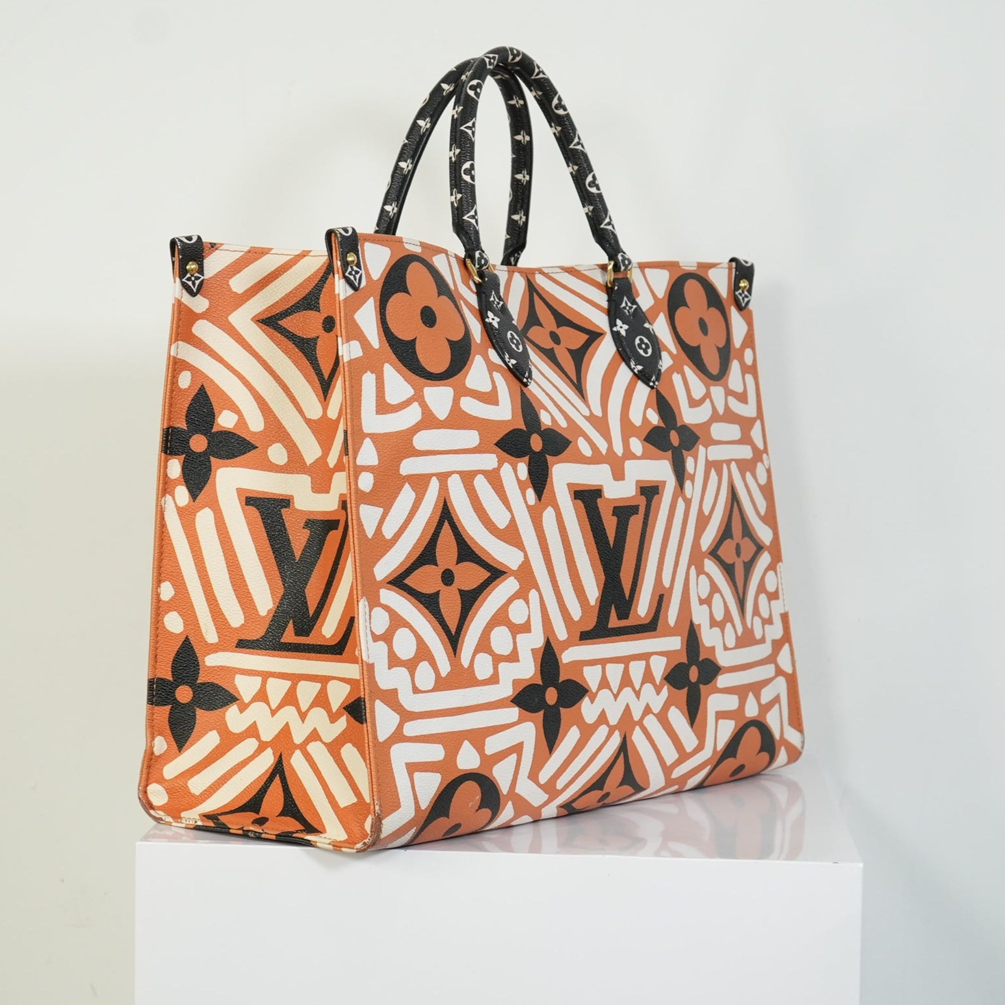 Louis Vuitton Onthego MM LV Crafty Tote Bag Caramel Cream Black Monogram
