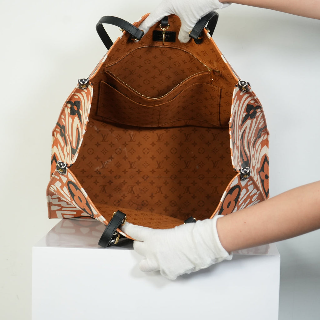 Louis Vuitton Onthego MM LV Crafty Tote Bag Caramel Cream Black Monogram