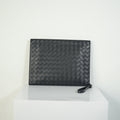 Bottega Veneta Intrecciato Woven Leather Document Case Clutch Pouch Black