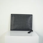 Bottega Veneta Intrecciato Woven Leather Document Case Clutch Pouch Black