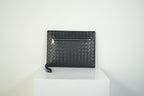 Bottega Veneta Intrecciato Woven Leather Document Case Clutch Pouch Black
